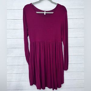 Longyuan Long Sleeve Scoop Neck Maroon Dress Side Pockets Large 💗